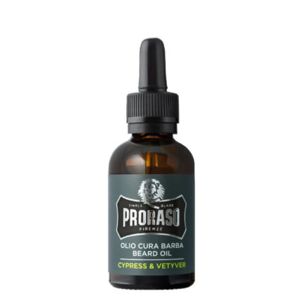 Λάδι για γένια Proraso Beard Oil Cypress & Vetyver. Προσφέρει ολοκληρωμένη φροντίδα, θρέφει τις τρίχες και τις διατηρεί υγιείς και καλοσχηματισμένες.